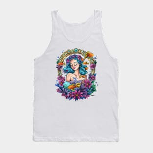 Zodiac Sign Pisces Art Deco Watercolour Tank Top